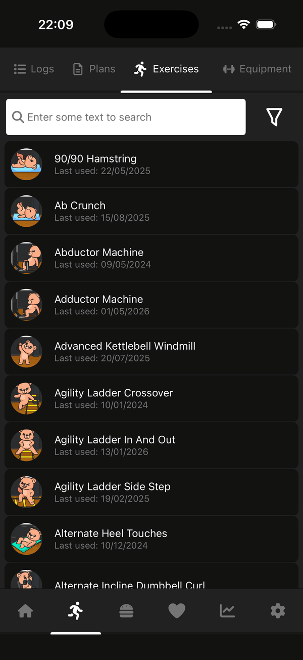 Searching the exercise library