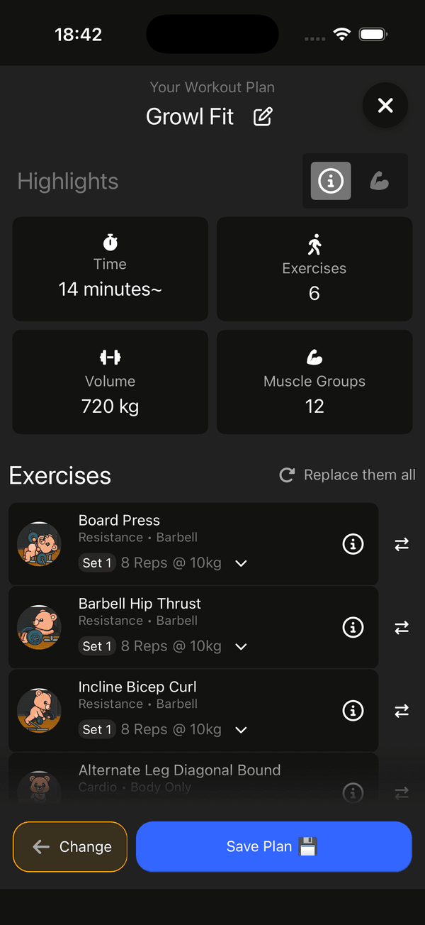 Generated workout plan